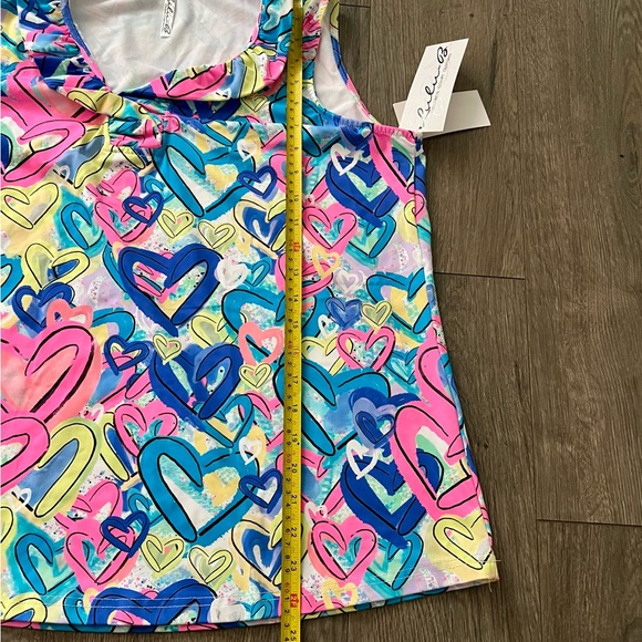 Lulu B UPF 50+ Sleeveless Ruffle Neck Cooling Tank Top Hearts Print XL NWT - Picture 5 of 12